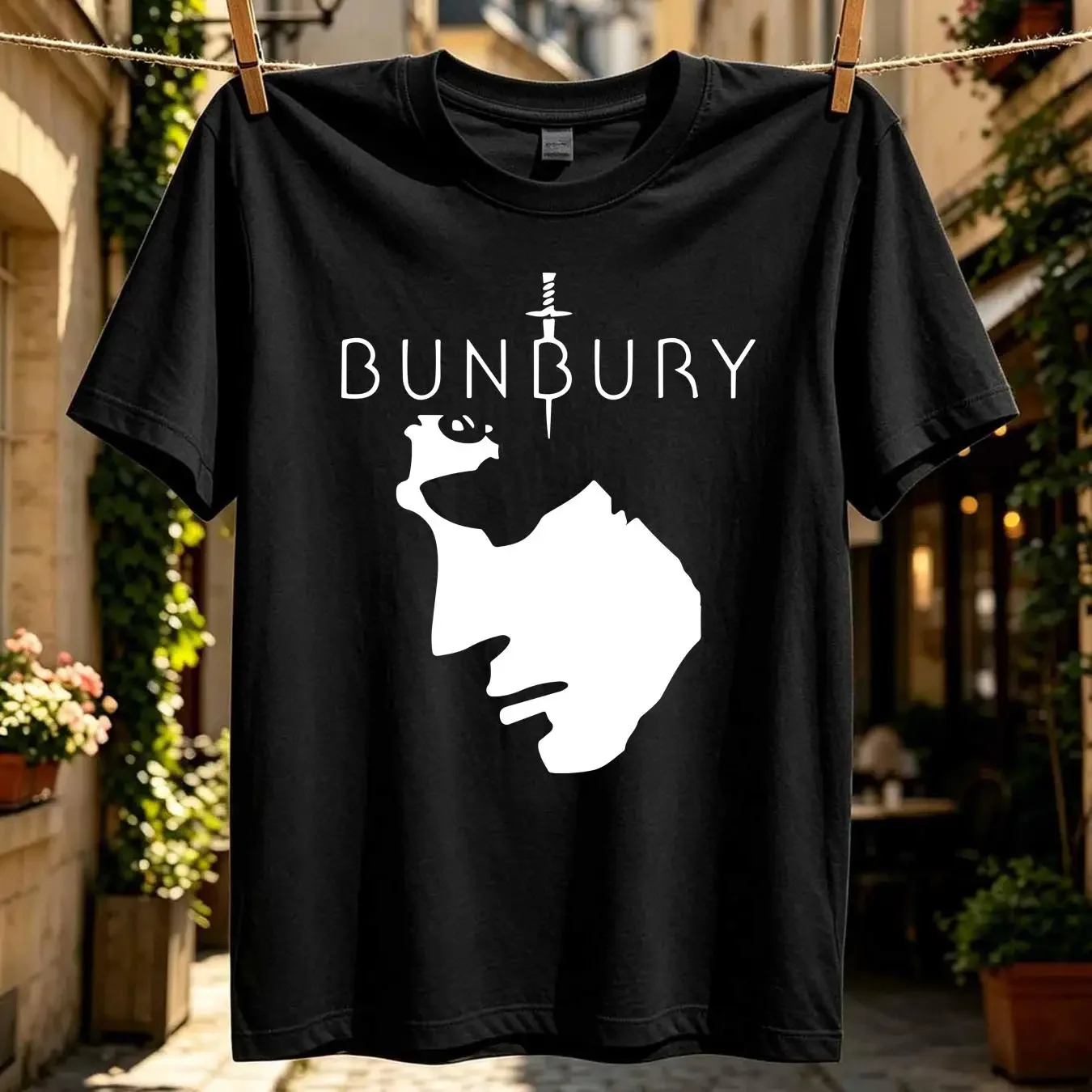 washed T Shirt BUNBURY BLACK 100 COTTON WHITE FRONT DESIGN HT VINYL vintage Washed streetwear Breathable Stylish fashion
