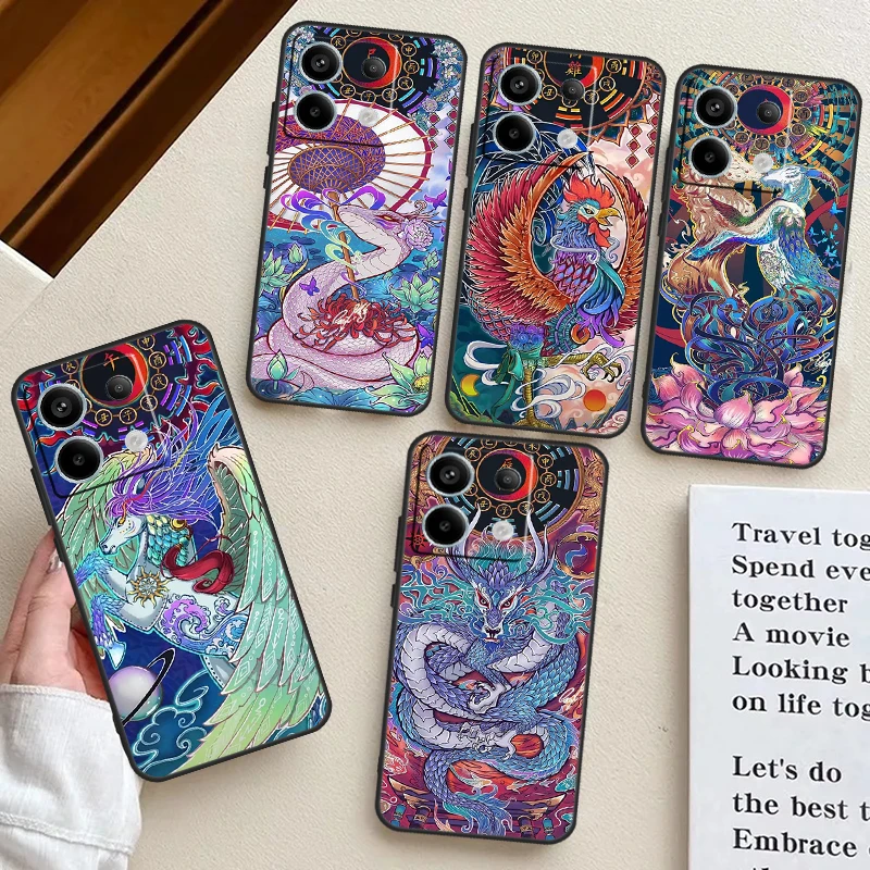 Chinese Zodiac Dragon Tiger Case For Xiaomi Redmi Note 13 11 8 9 10 12 Pro 12S 11S 10S 9S Redmi 13C 9C 10C 12C Funda