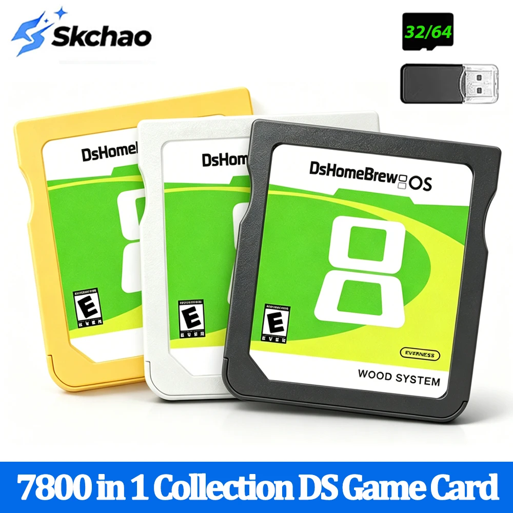 7800 In 1 Game Collection Wood System DS FlashCard With 32G/64G TF Card For NDS/NDSL/NDSI XL/2DS/3DS/3DS XL Memory Burning Card