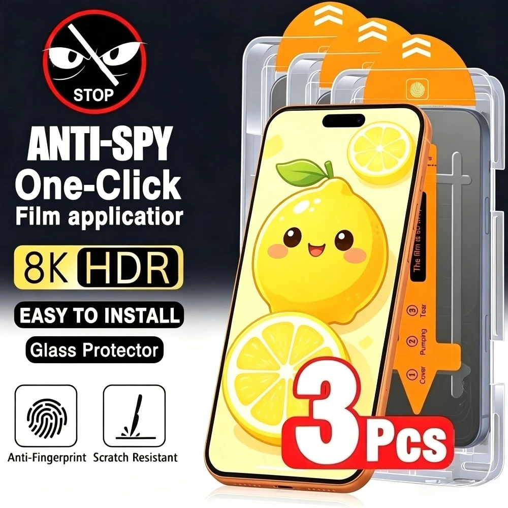 

3Pcs Privacy Screen Protector for iPhone 17 16 15 Pro Max Air 14 13 Pro 17e 16e 15 Plus 12 11 Pro Dust Free Installation Glass