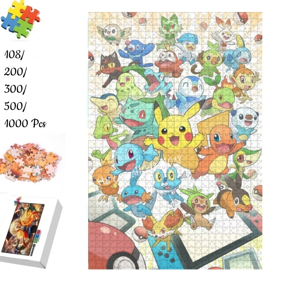 

Anime Pokemon All Starters Wooden Jigsaw Puzzles Pikachu Charmander Bulbasaur Squirtle All Generations Kids Adult Toy Gift