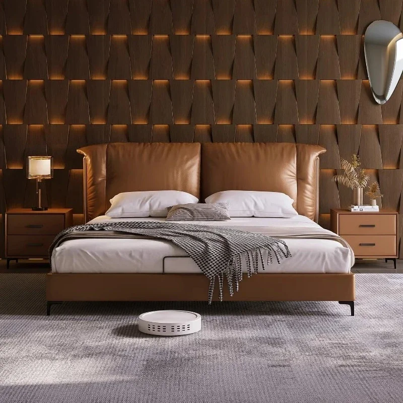 180x200cm King Size Genuine Leather Full Size Bed Frame Italian Style Luxury Bed 2 People Letto Matrimoniale Bedroom Furniture