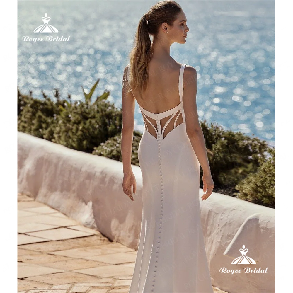 Roycebridal-vestido de noiva sereia colarinho quadrado, Side Slit cetim vestido, Trem Tribunal, 2022