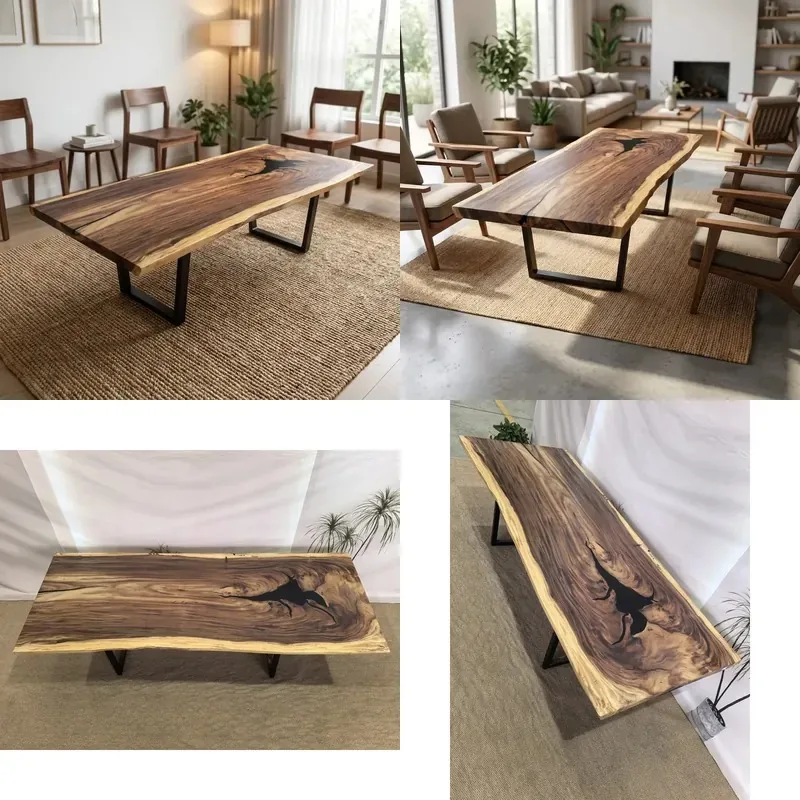 Solid Wood Desktop Natural Sapwood Rain Tree Wooden Table Top for Home Office Furniture
