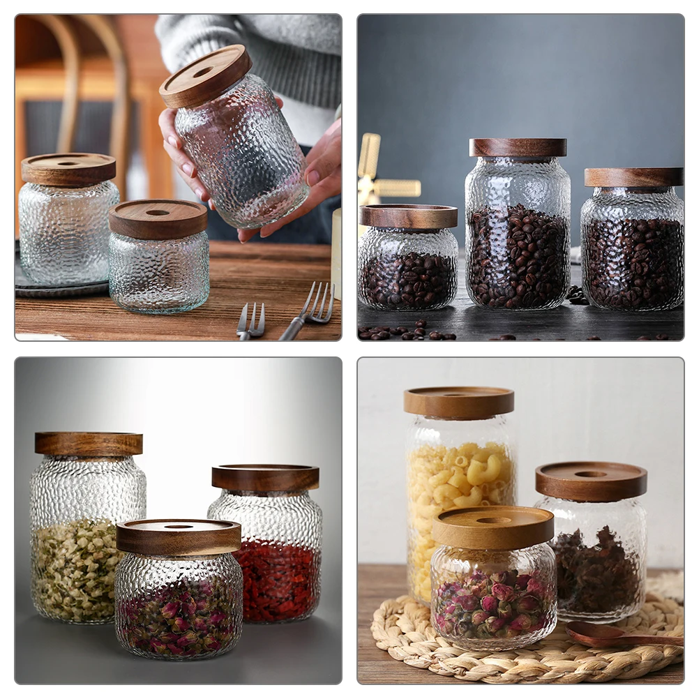 

1 Set Glass Kitchen Storage Jars Airtight Food Containers With Wooden Lids Spice Tea Coffee Sugar Flour Pantry Canisters Sets