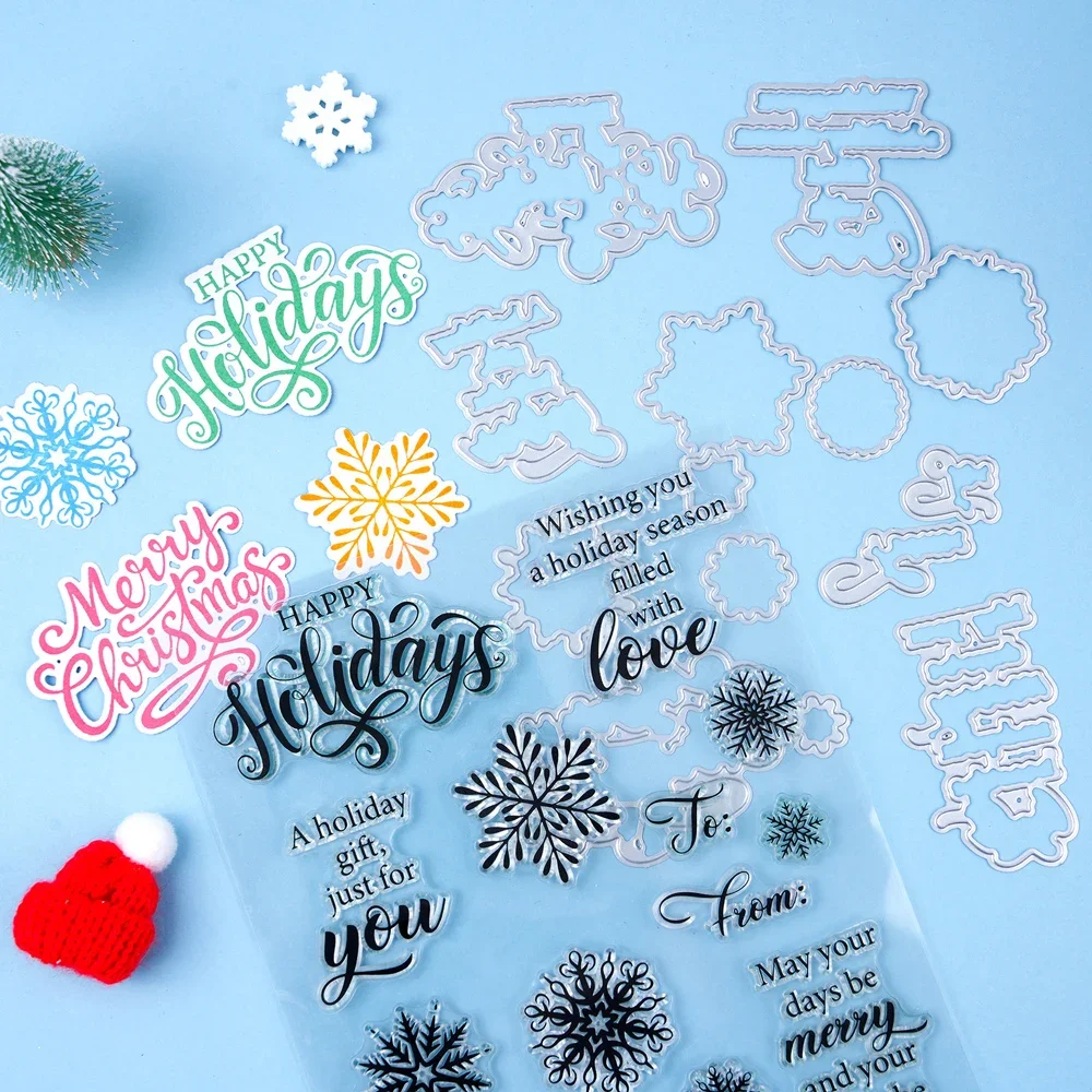Merry Christmas Sentiment Clear Stamps Set Snowflake for DIY Scrapbooking Greeting Cards Paper Crafts Handmade Album Decoration