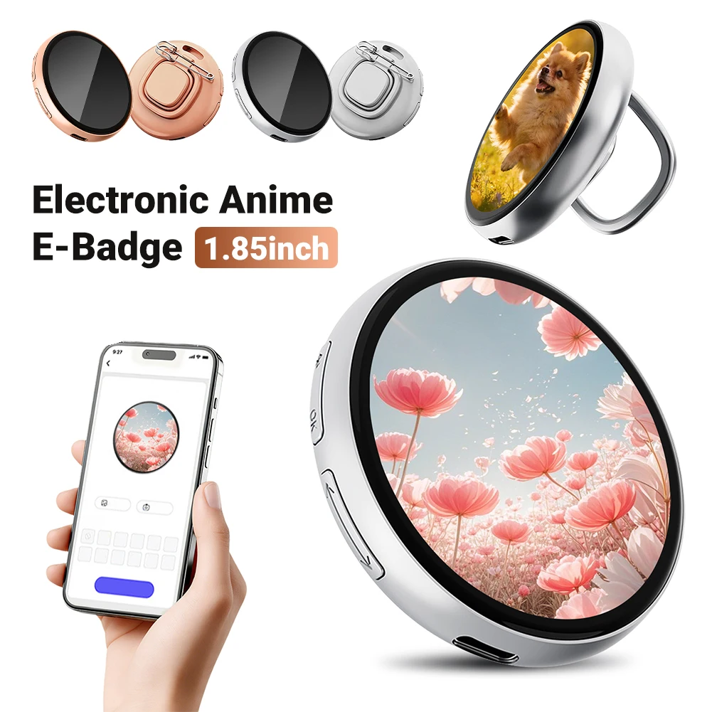 

Электронный значок-дисплей для аниме (E-Badge) с IPS-экраном 1,85 дюйма, динамический электронный бейдж, аниме-мерч, значки-теги, динамический подарок для фанатов аниме, друзей и отаку
