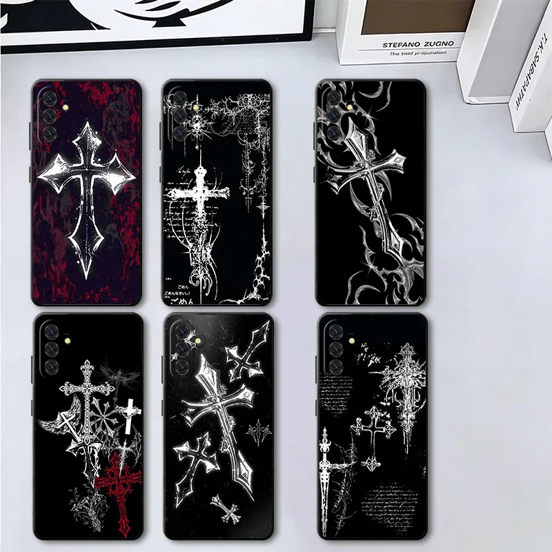 Gothic Cyber Sigil Cross Soft Phone Case for Samsung A17 A37 A57 A16 A26 A36 A56 A15 A25 A35 A55 A14 A24 A34 A54 A13 A33 A53 Bla