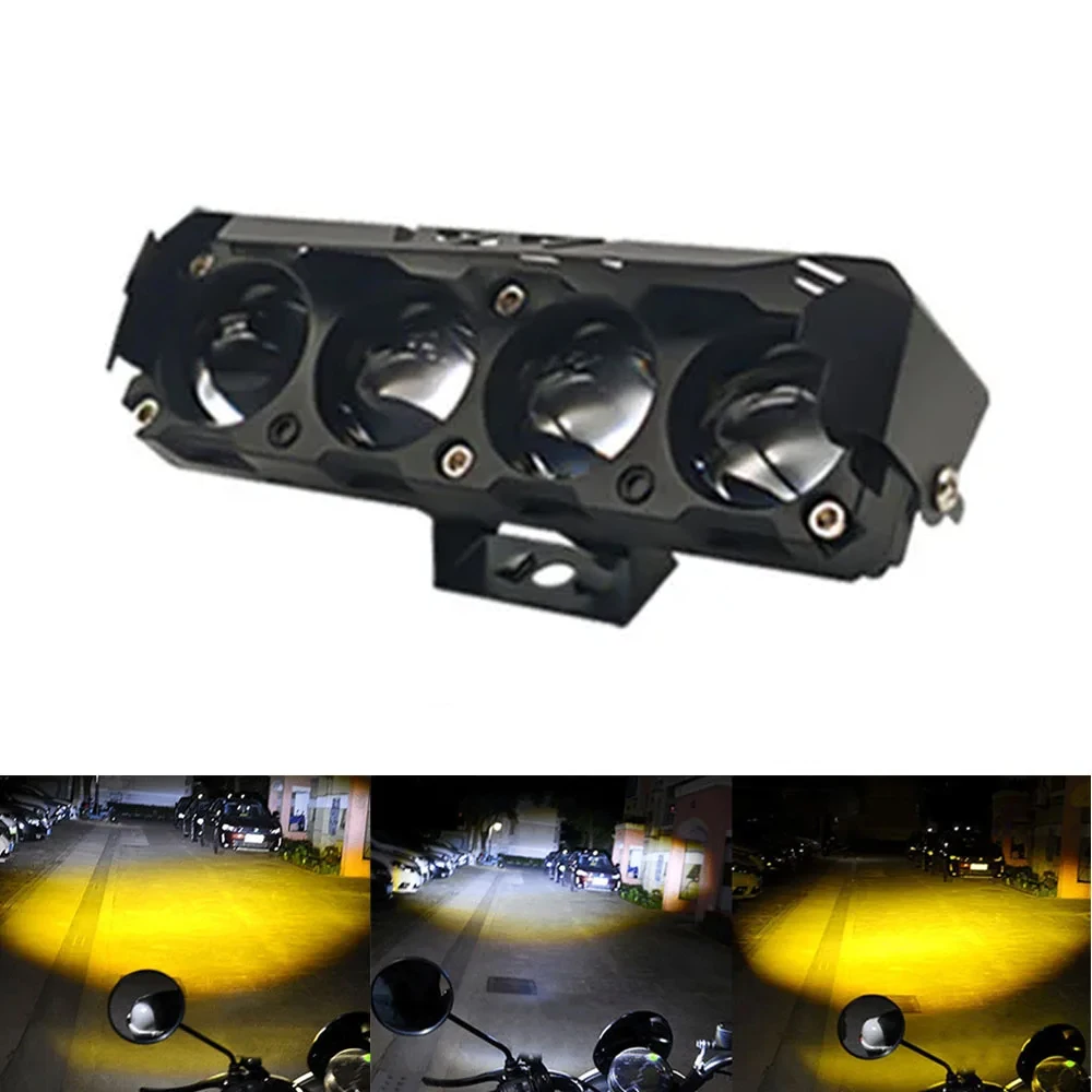 LED Lens Spotlight Motorcycle Headlight Driving Lamp Super Bright 4 Lens Spotlight Motorcycle External Lamp Yellow White