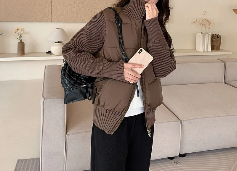 

Loose and Lazy Style Cotton Jacket Short Knitted and Spliced Winter 2025 New Warm Standing Collar Cotton Jacket