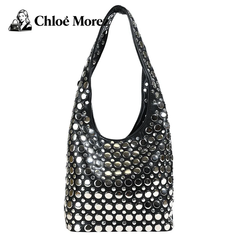 

Underarm Bag Punk Style Rivet Shoulder Bag, Women's Versatile Hand-held Bucket Bag