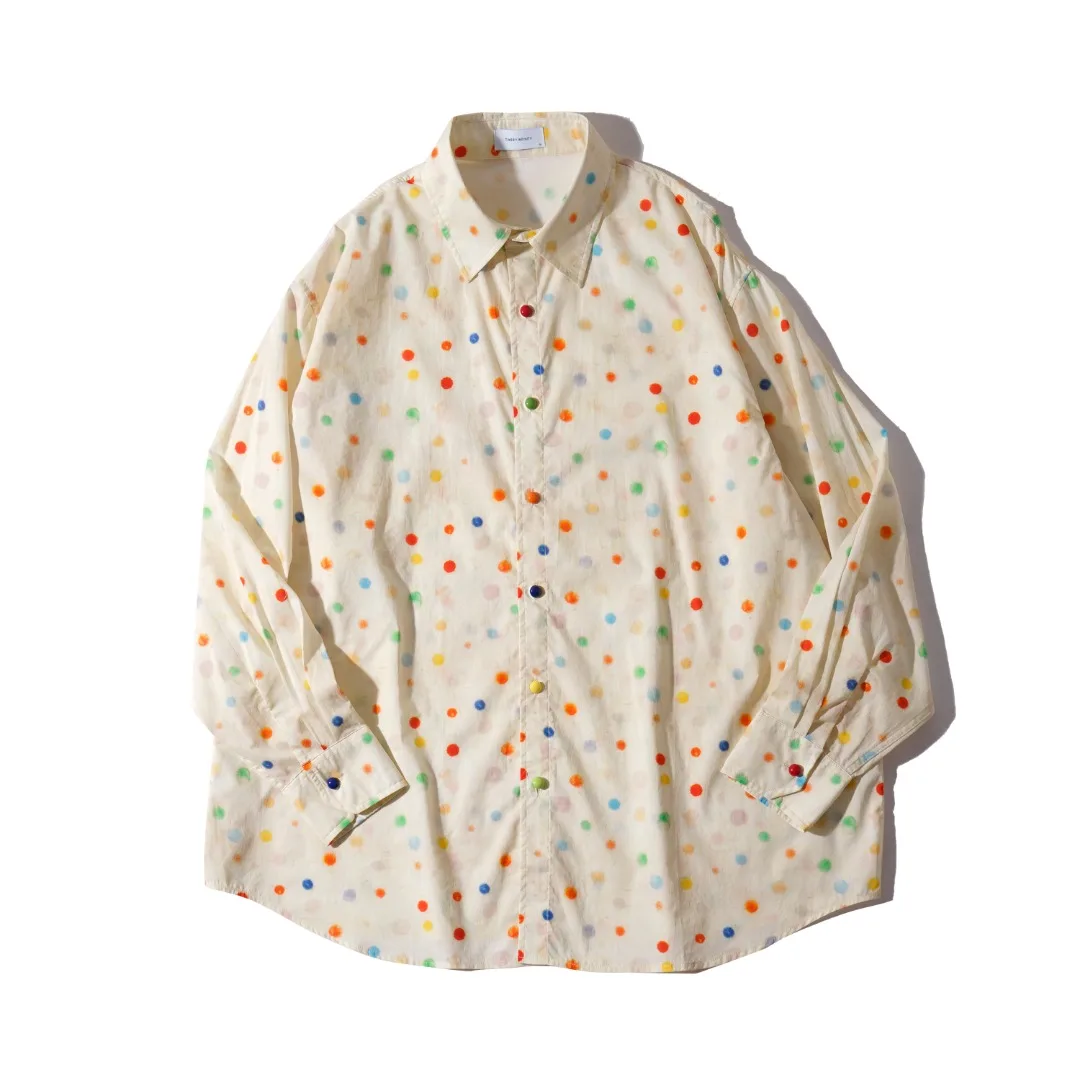 Vintage color polka dot lapel shirt for men and women the same shirt 2025 spring new light and thin sunscreen shirt