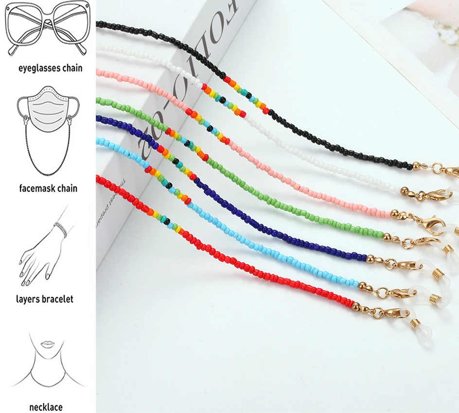 Fashion Beads Eyeglasses Chain For Women Face Mask Chain Anti-lost Reading Glasses Lanyard Neck Strap Rope Necklace Jewelry Gift