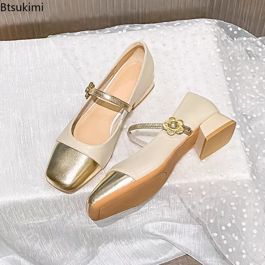 

New 2025 Summer Hot Women's Square Toe Pumps Chunky Sandals Shallow Mouth Casual Mid Heel Pumps Ladies Footwear Zapatos De Mujer