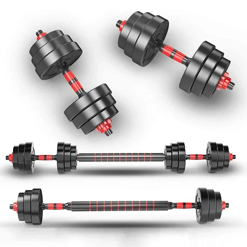 Wholesale Fitness Equipment Fitness Adjustable Rubber Coated Steel Two-in-one Dumbbell 10-40kg Combination Barbell Dumbbell Set.