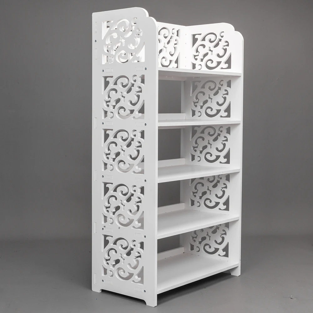 Wood-plastic Board Five Tiers Carved Shoe Rack White A