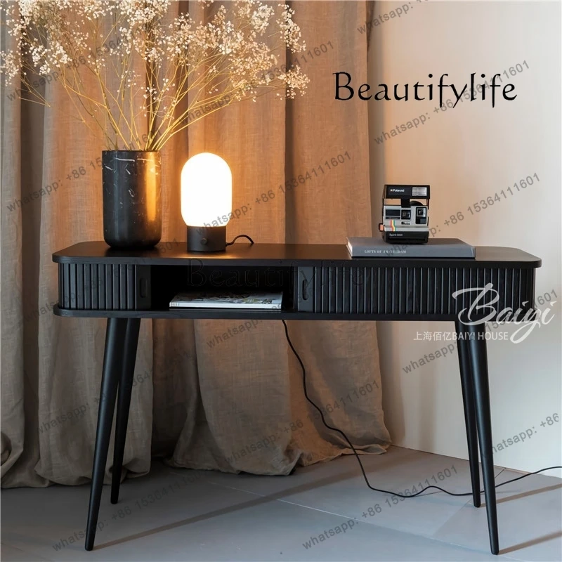 z.American rural retro black solid wood desk French simple entrance table European solid wood desk