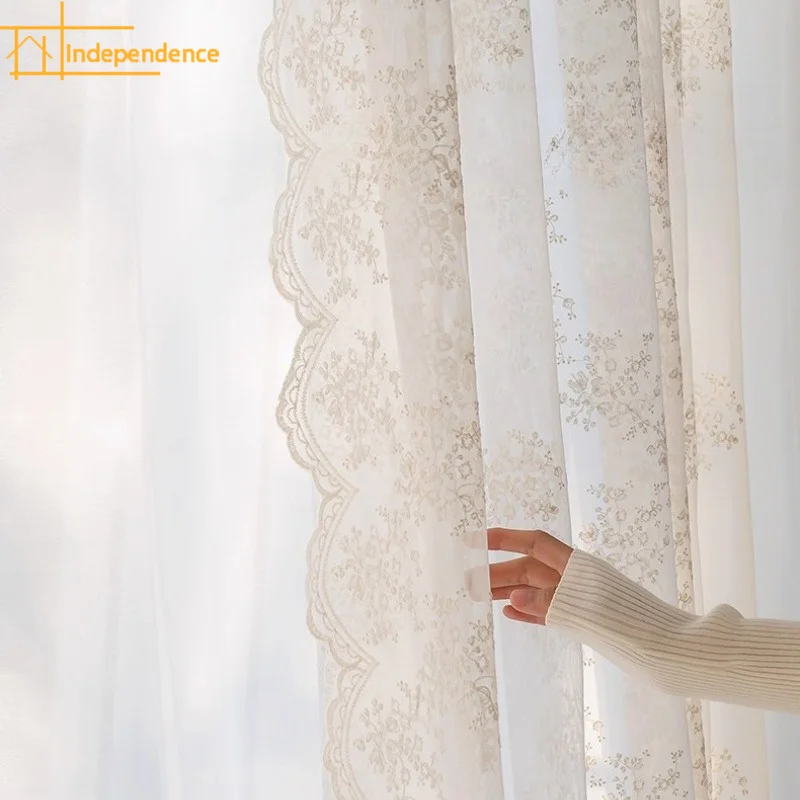 French Embroidery Gauze Curtain Window Screen Living Room French Window Balcony Bay Window Customized Finished Partition Curtain