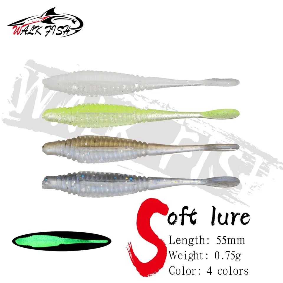 Walk Fish 20 Stück leuchtende Weich köder Jig Forellen wurm Weich köder 55mm 0,75g Künstliche See würmer Angeln Weich köder Wobbler