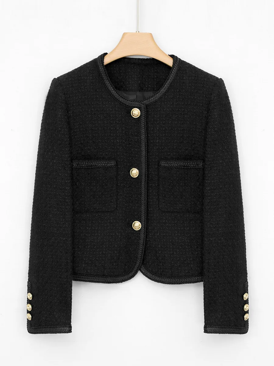 

2023 Autumn Brand New Designer Fashion Women's High Quality Wool-blend Black Tweed Jackets Short Coat F291