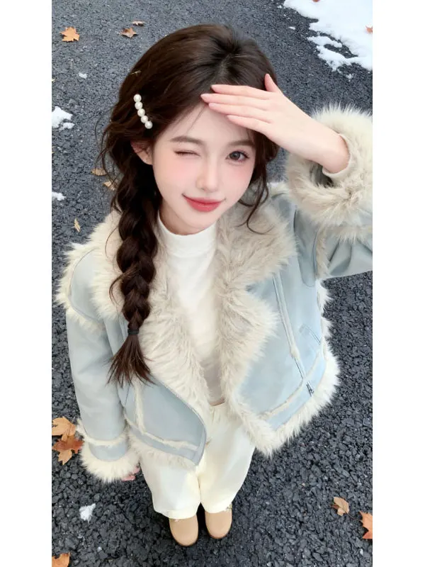 

Chic Suede ort Jaet Gentle Sle Faionable Warm Winter Coat for Young Women Travel Friendly Easy Care No Button Design