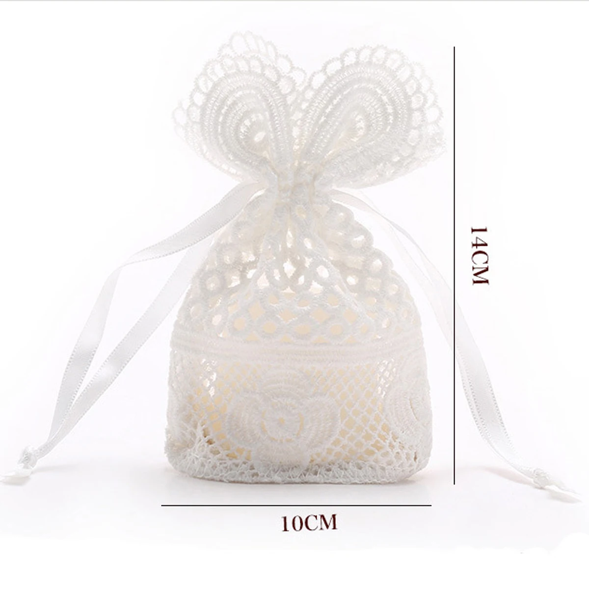 5/10/20PCS White Round Hole Lace Jewelry Storage Bag Milk Yarn Bundle Pocket Drawstring Packaging Party Wedding Favors 10x14mm