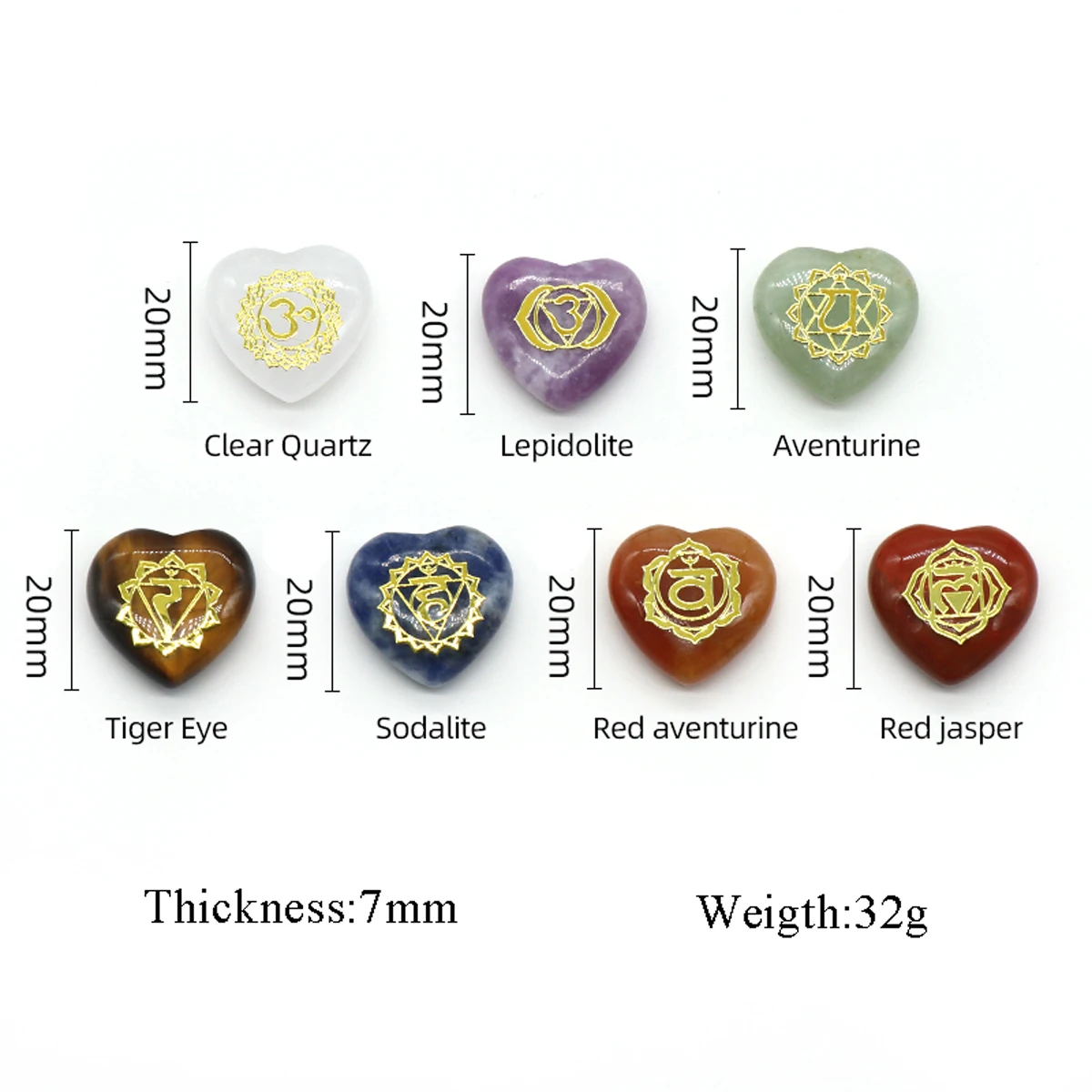 

7Pcs Heart Chakra Natural Crystal Stone Quartz Set Engraved Symbol Yoga Fengshui Mineral Crafts Reiki Meditation Home Decor