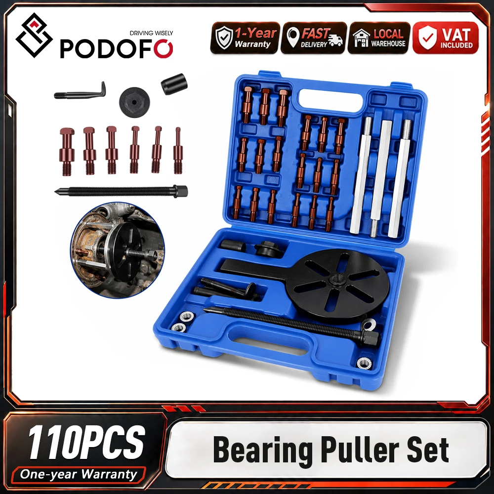 Podofo, kit d'outils extracteur de roulements à 3 mâchoires, 21 en 1, en acier rouge traité thermiquement, pour le démontage de roulements et d'engrenages, extracteur de roulements internes, extracteur de roulements robuste, avec étui de rangement, pour la réparation mécanique automobile.
