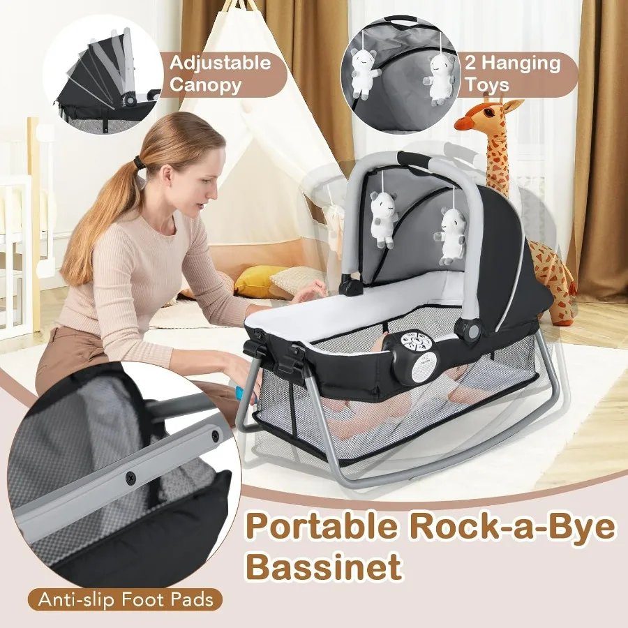 حزمة وتشغيل 5 في 1 روضة أطفال محمولة للرضع مع سرير تغيير طاولة حقيبة التخزين صندوق تشغيل الموسيقى ألعاب حقيبة حمل مركز الحضانة B