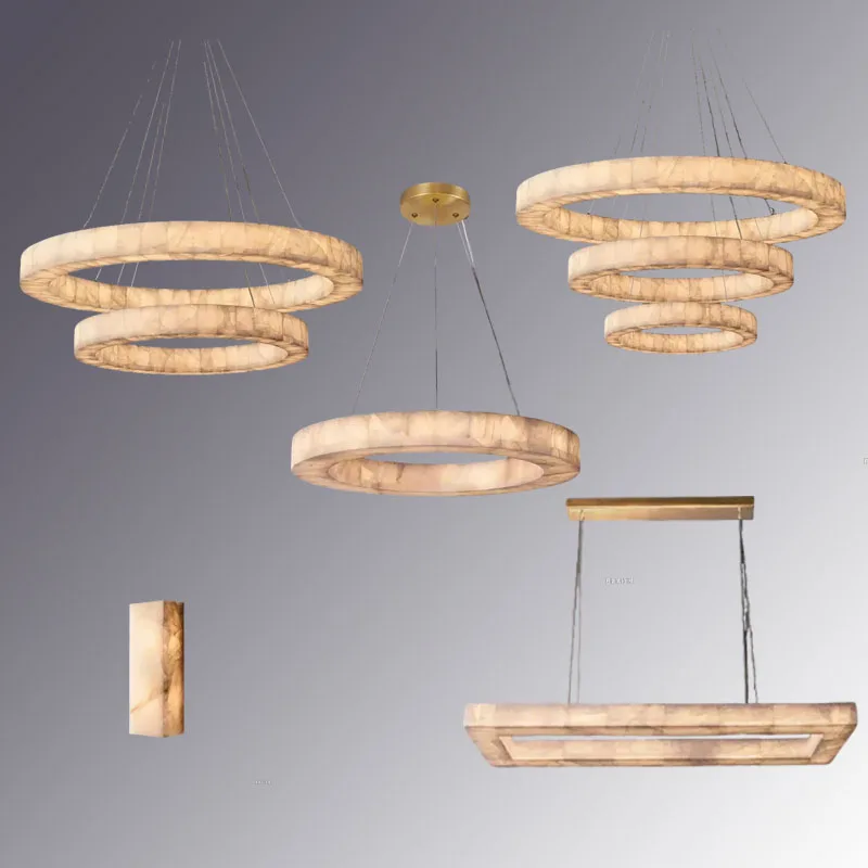 2026 New Designer Indoor Marble Chandelier Pendant Lamp Luster Ceiling Light Adjustable Brass Chain Dimmable for Living Room