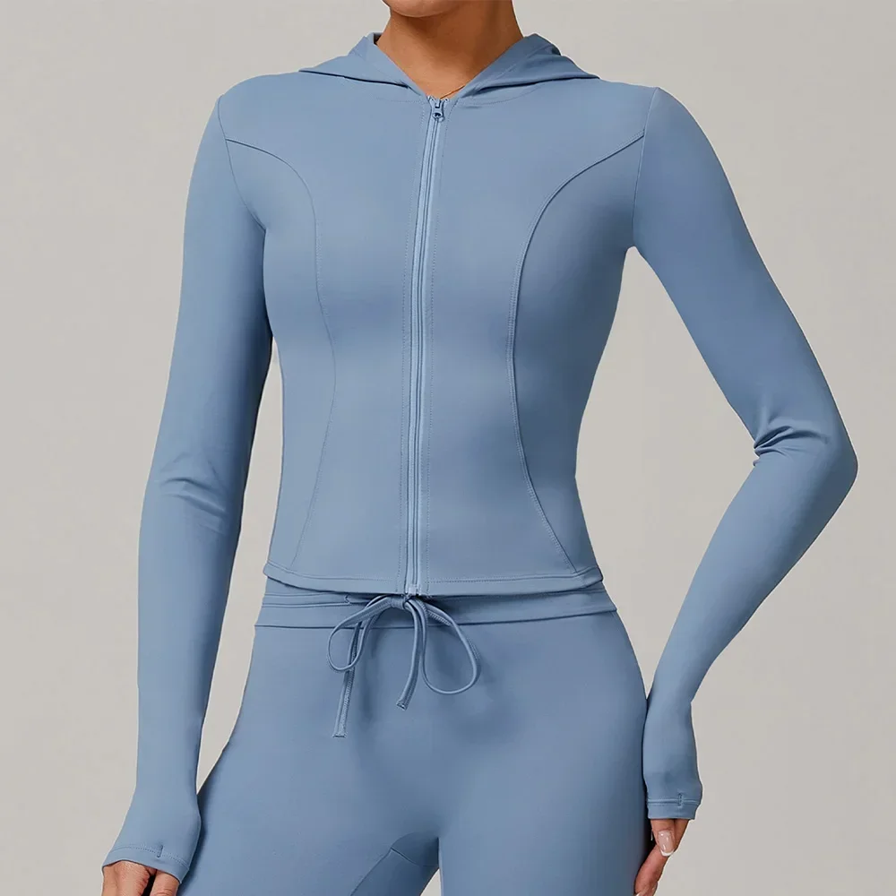 

Women's Jacket Hooded Cardigan Tight Quick-dry Sports Fitness Coat Running Training Shirt Yoga Clothes Long Sleeve Sport Jacke