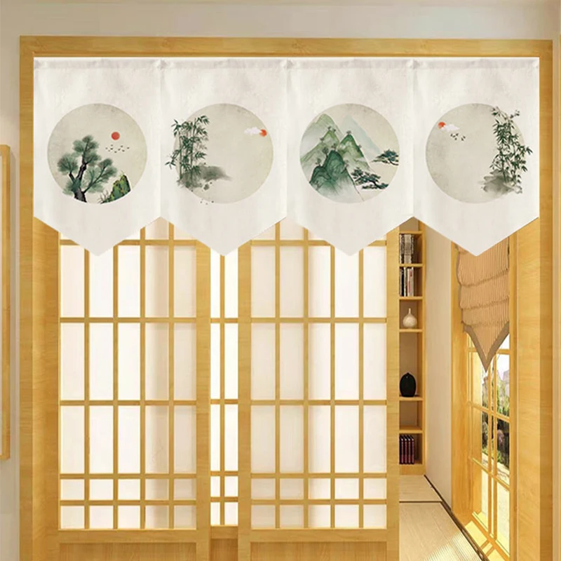 

Retro Teahouse Partition Curtain Chinese Ancient Style Landscape Printed Door Head Short Curtain Tea Room Signboard Hanging Flag