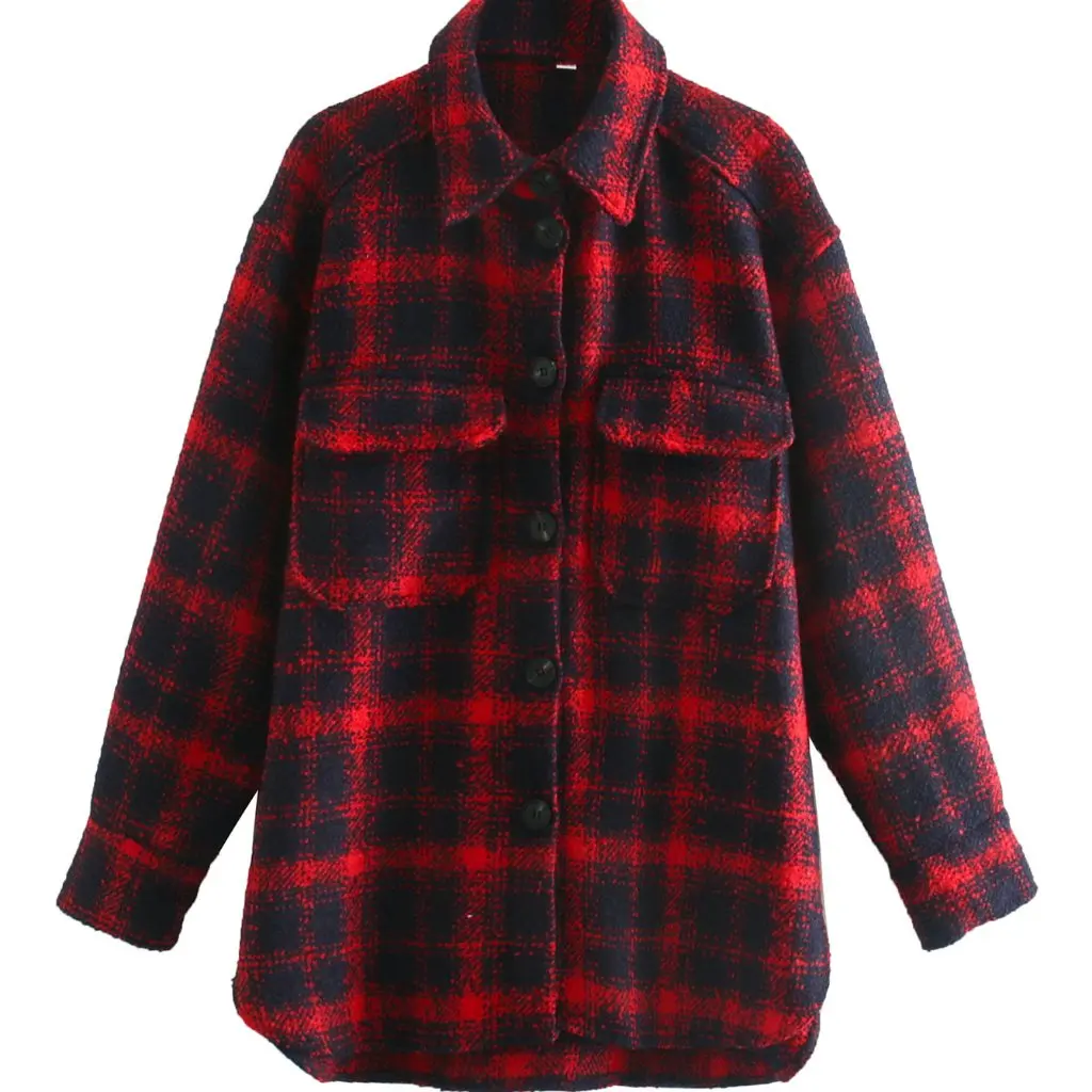 

Plaid Loose Jacket Women's Outerwear Fashion European And American Style Fur-Lined Coat for Casual Wear