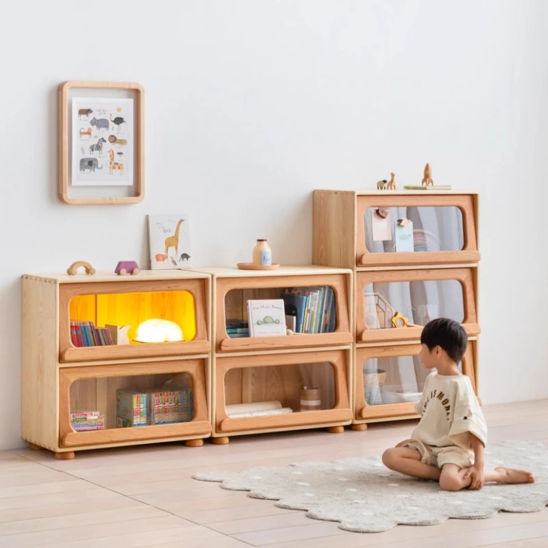 

Bookcase, dust-proof door display cabinet, living room, solid wood cabinet, toy model collection