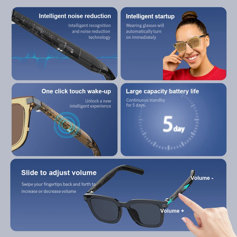 G06 new Smart Glasses Bluetooth Sunglasses Built-in Microphone Speakers Touch & Voice Assistant Compatible Glass for Men Women