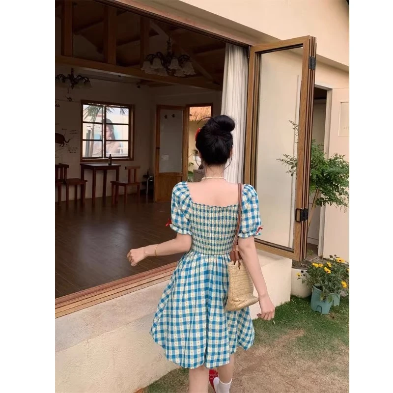 Vestidos de manga curta das mulheres petite primavera gaze frisado em camadas puff manga império cintura fairycore fofo sonhador bonito doce picante