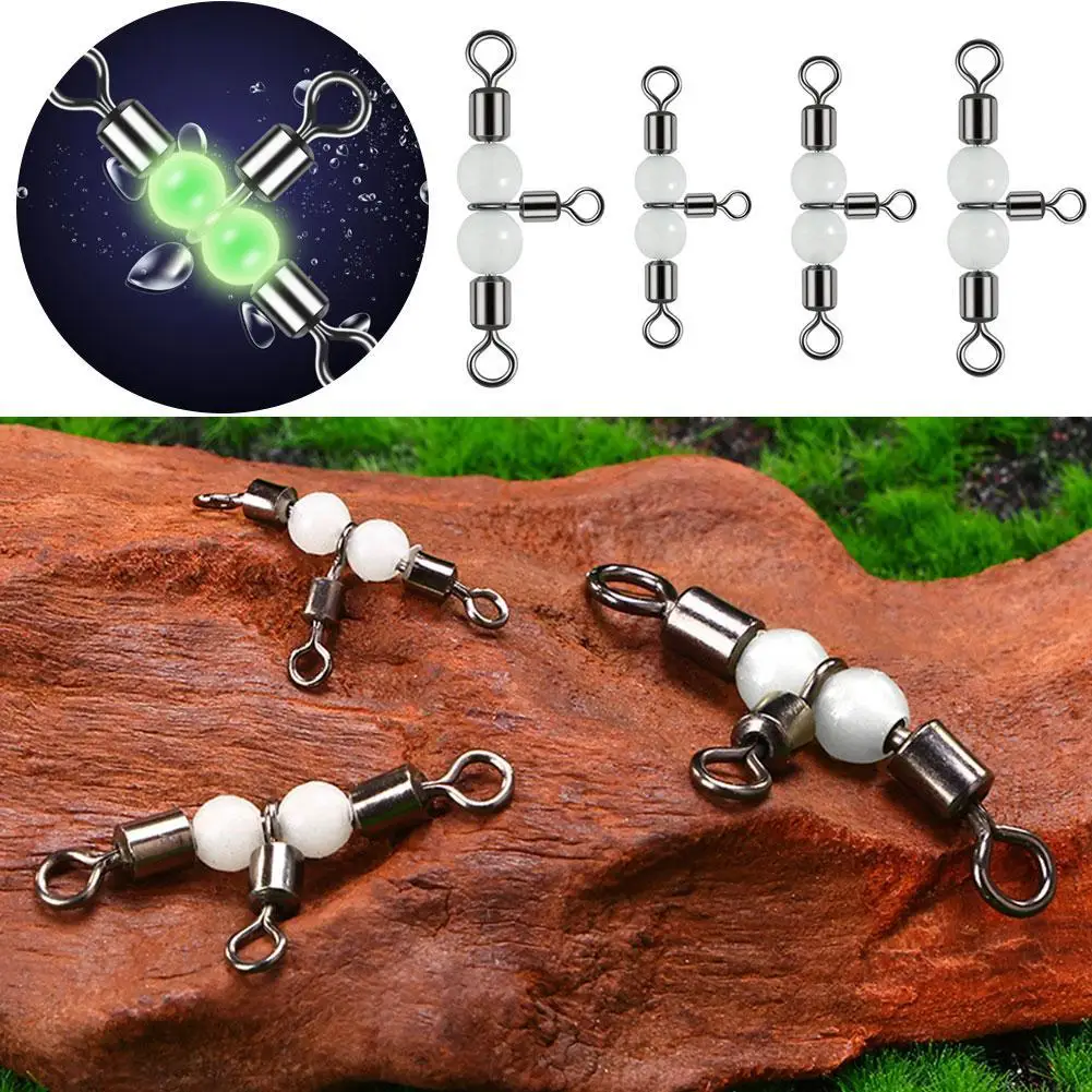 5Pcs  Luminous T-Shape Fishing Swivels Rolling Swivel Rolling Swivel With Pearl 3 Way Connector Trident Wivels Bearing Splitter