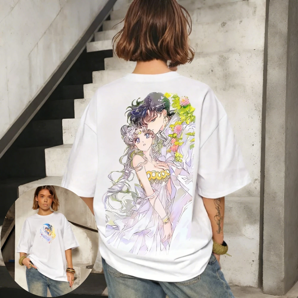 Camiseta de Sailor Moon para mujer, camiseta de anime Tsukino Usagi Princess Serenity, camiseta de manga corta para niña, trajes para padres e hijos