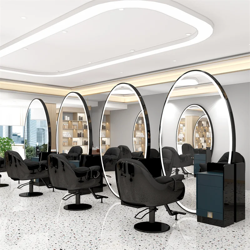 Customized barber shop mirror single double mirror hair salon with lamp hairdressing mirror