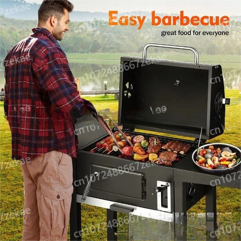 Double Side Table Large Charcoal Grill American Style Outdoor Camping BBQ Grill