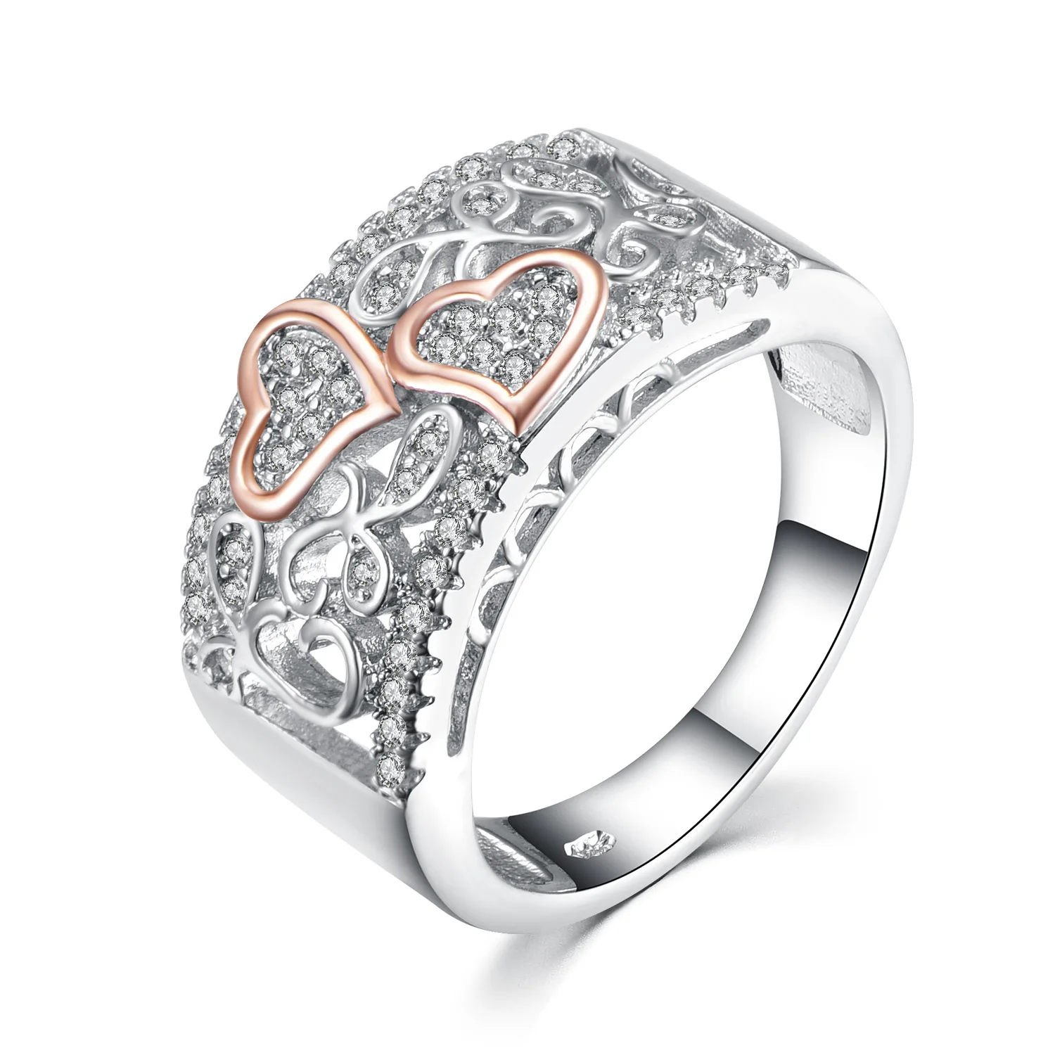 Hot Sale New Classic 925 Sterling Silver Rose Gold Color Separation Heart Ring For Women Fashion Jewelry Gift