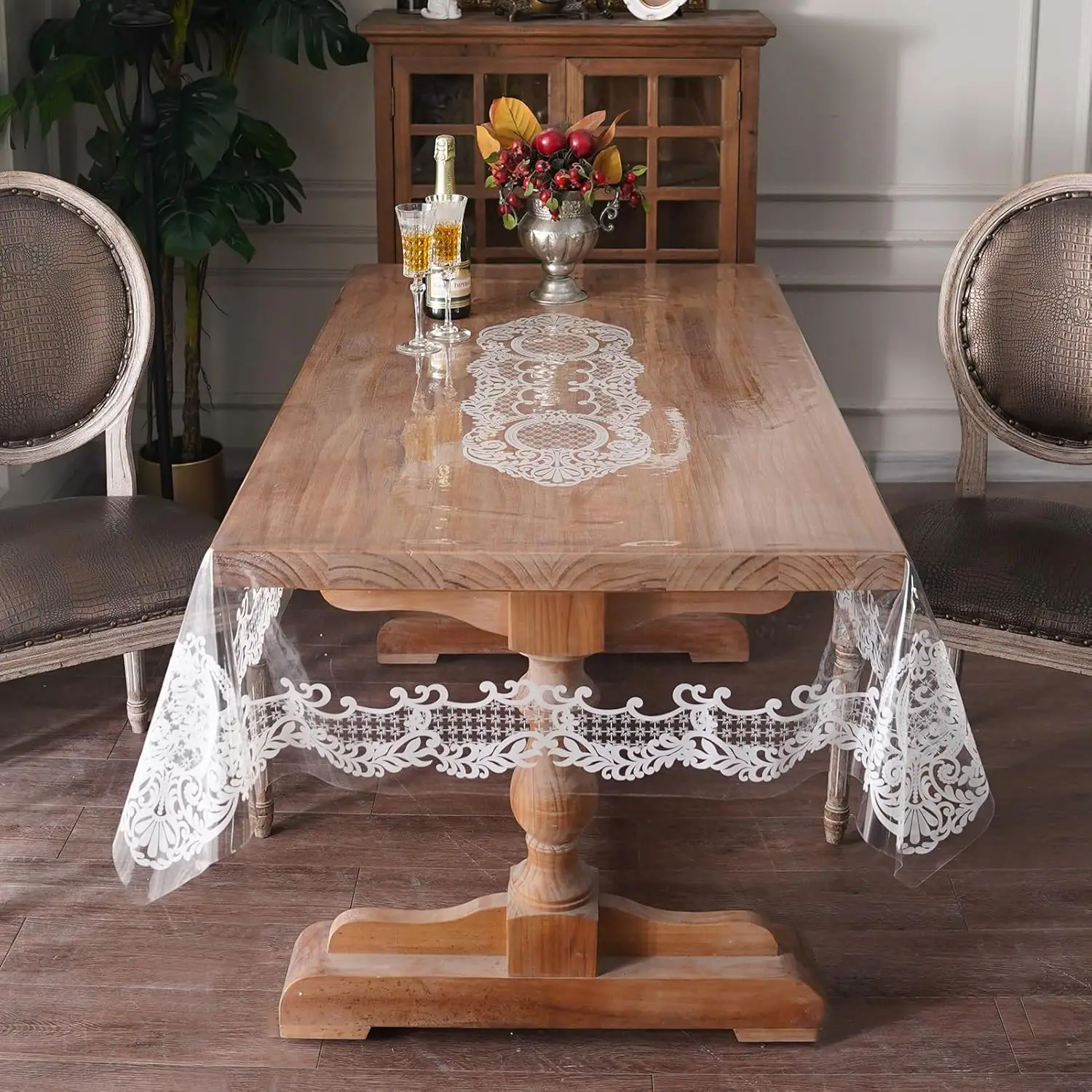

Clear Table Cover Protector Vinyl Table Cloth Rectangle With Lace Pattern Oil Spill Proof Vintage Rustic Plastic Table Covers