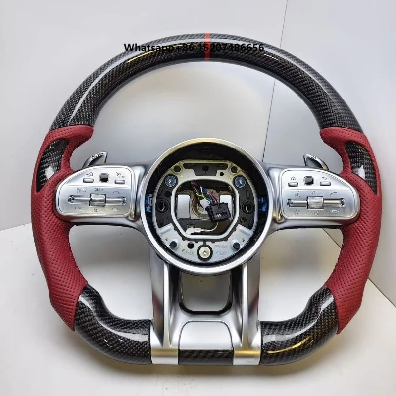 Carbon Fiber Steering Wheel Assembly Beige Perforated Leather for GLE/GLS/A-Class/GLC/E-Class for Upgrading Older