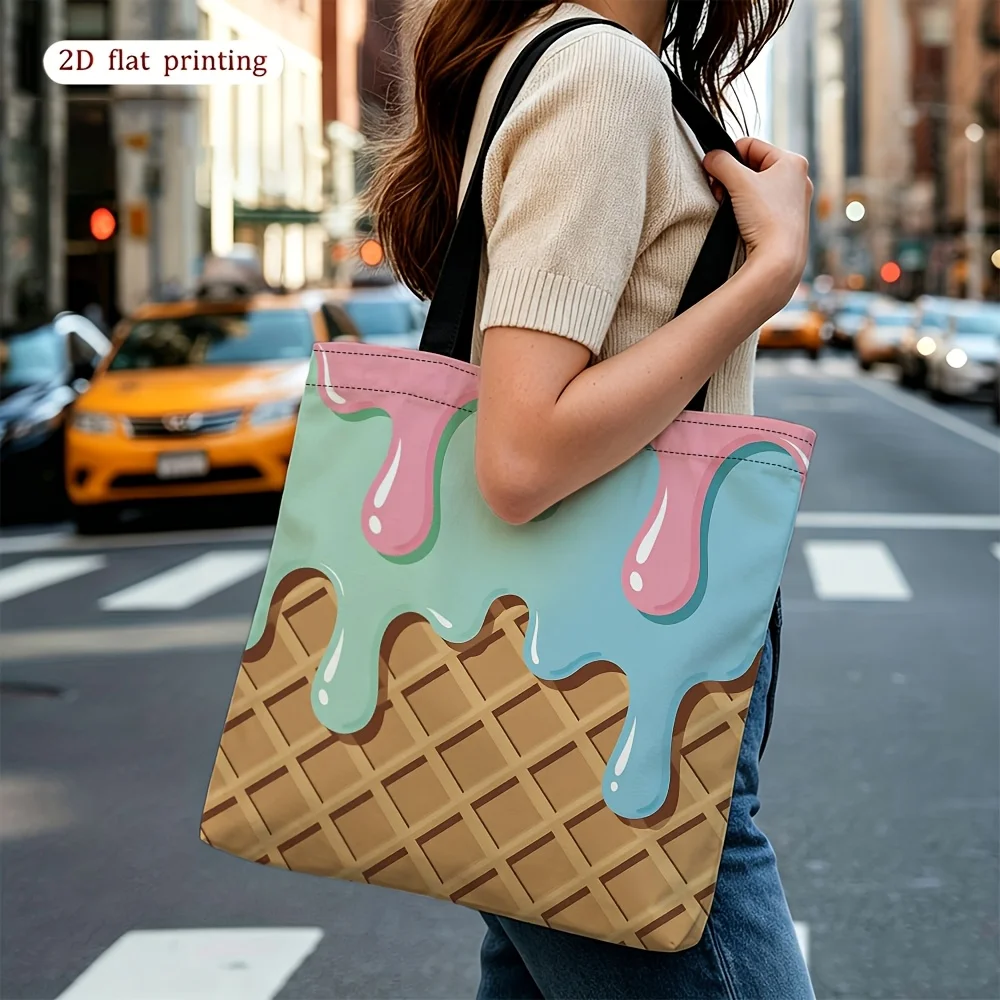 1pc, 2D Flat Women'S Shoulder Bag, Ice Cream Melt Pattern Women'S Shoulder Bag, Daily Use Multifunctional Handbag