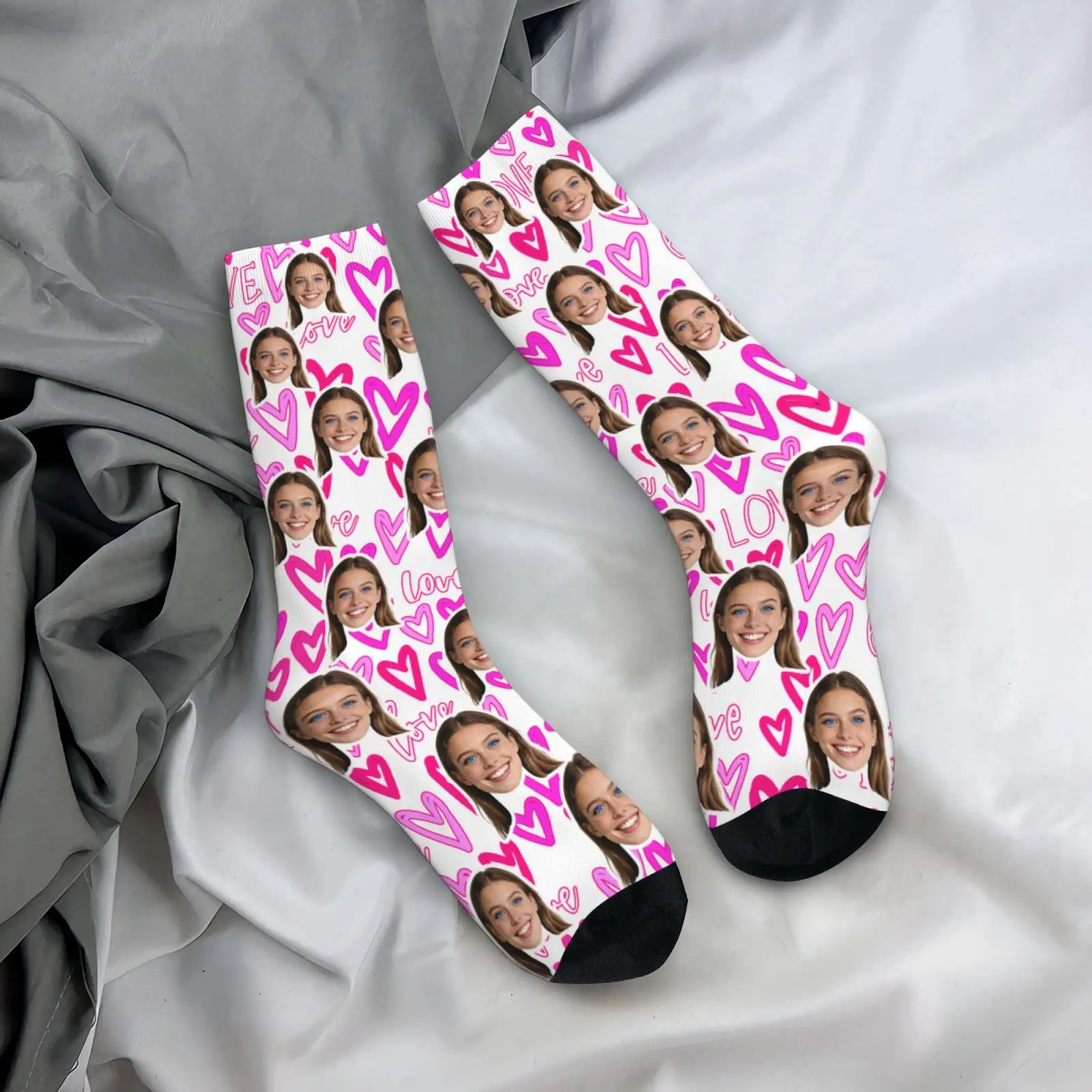 Custom face pattern socks unisex personalized fun socks with face pattern custom with  Valentine's Day gift view 5