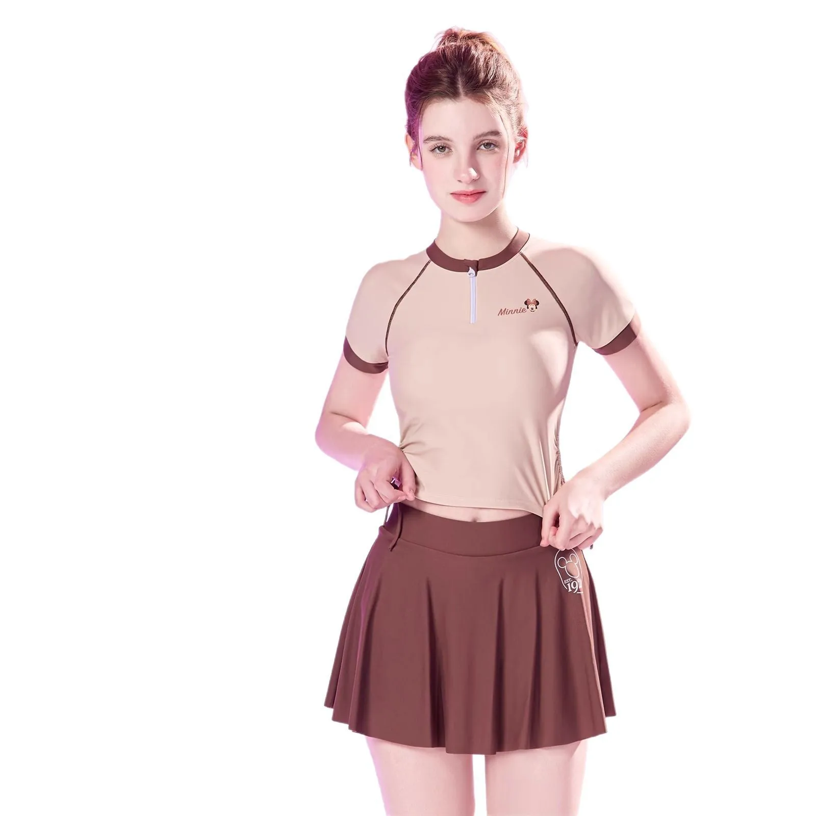 طقم ملابس سباحة ديزني للسيدات مكون من قطعتين ملابس سباحة رياضية للطلاب المحافظين لتغطية البطن وعرض ملابس السباحة النحافة