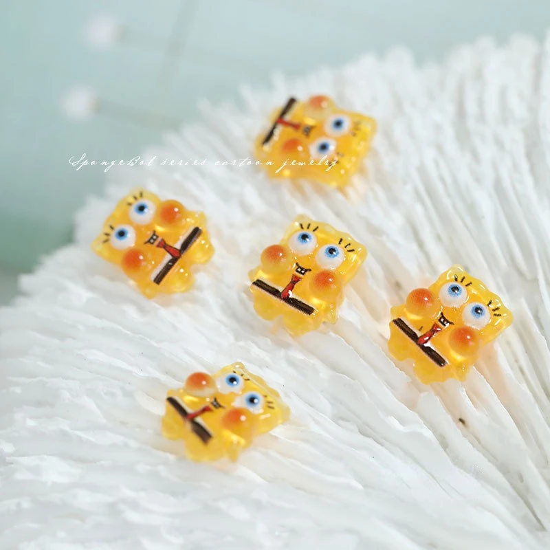 5Pcs Kawaii SpongeBob Nail Art Cartoon Figures Decorations Dopamine Dressing Resin Parts Supplies Creativity 3D Nail Accessories