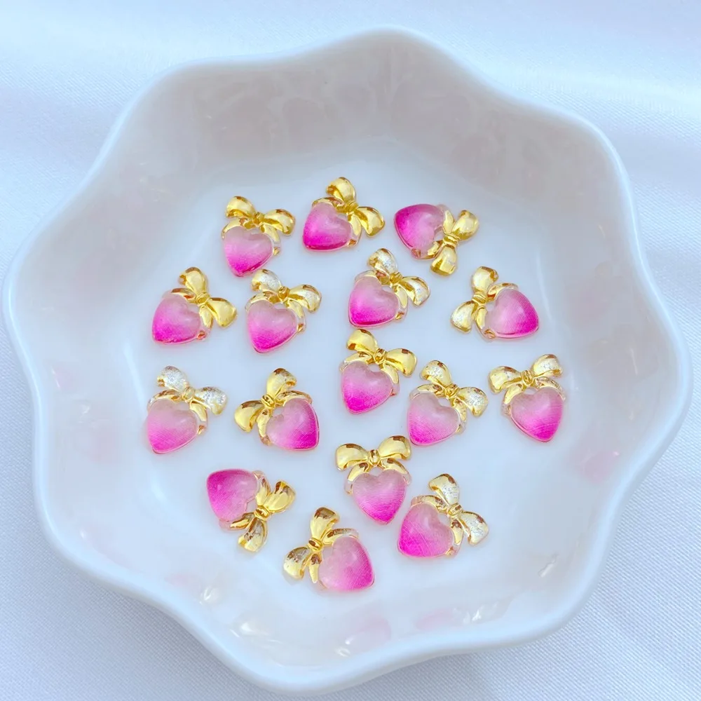 50Pcs New Cute Mini 9*10mm Resin Little Heart-Shaped Bow Series Flatback Ornament Jewelry Making Manicure Hairwear Accessories