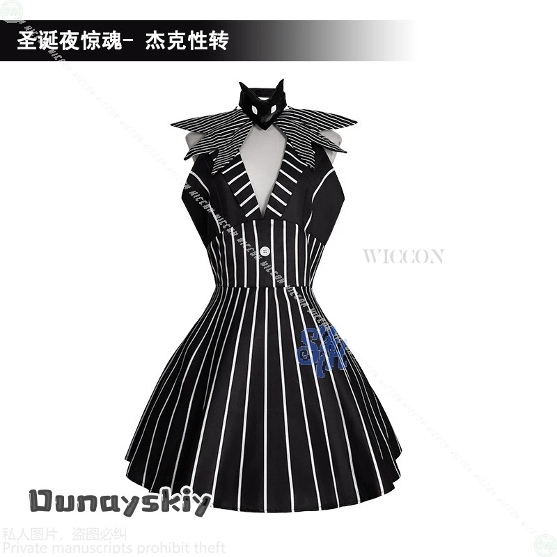 فستان أنيمي أنيمي الهالوين للحفلات التنكرية {NinoNiko Cosplay} Skully Genderswapped أسود أبيض مخطط بدون أكمام بدون ظهر #2