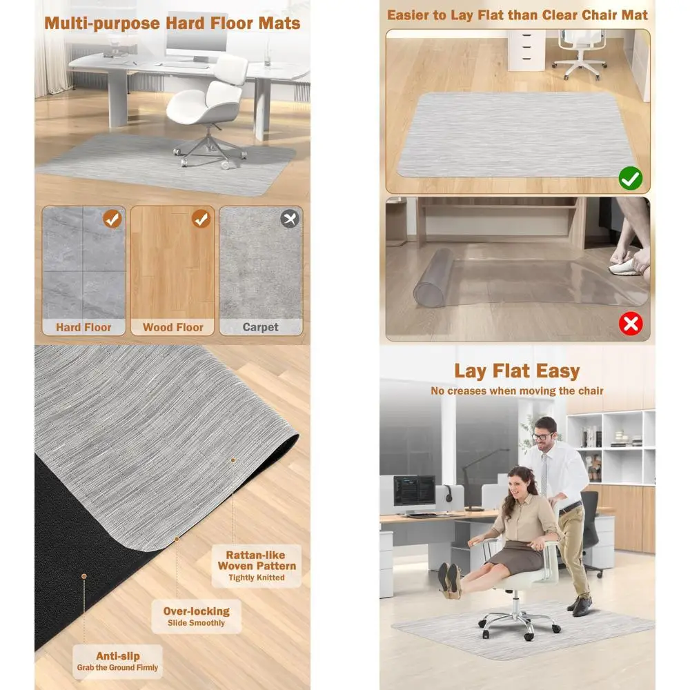 

Большой коврик для стула из твердой древесины 47,2x60, противоскользящая защита из ПВХ для офиса и дома, серебристо-серый